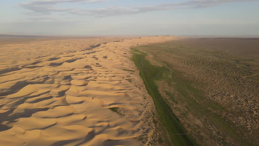 Aerial view sand dunes during the day