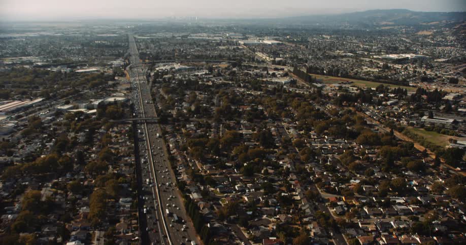 Traffic on the highway through Oakland, California