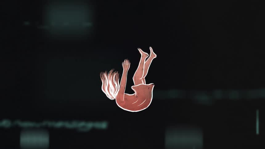 Hand drawn animated woman falling down from a great height