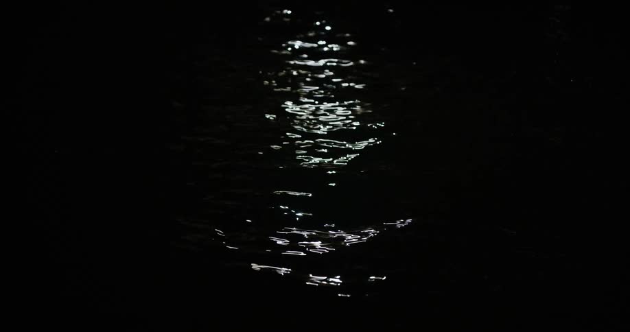 Light reflecting on a rippling body of water at night