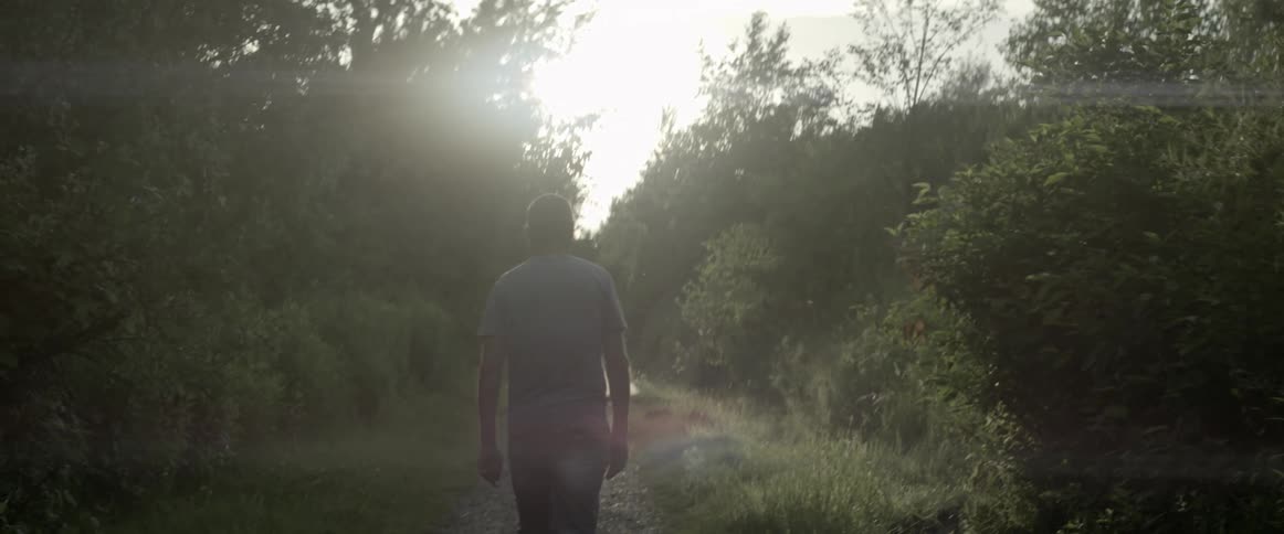 Man walks down a path in a forest