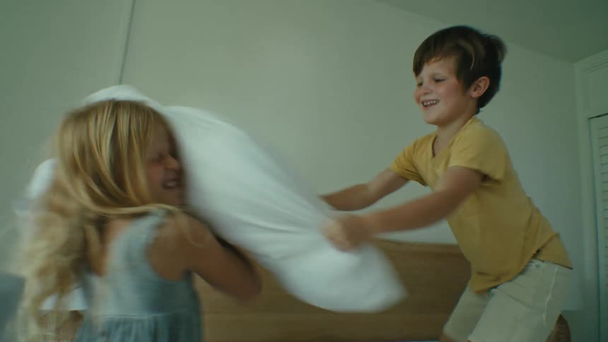 Children are having a pillow fight