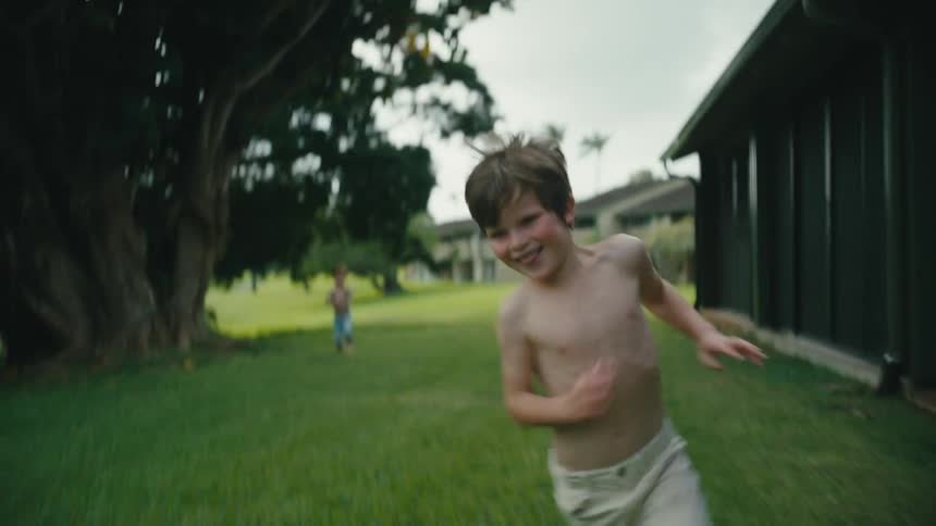 Children are running in the yard