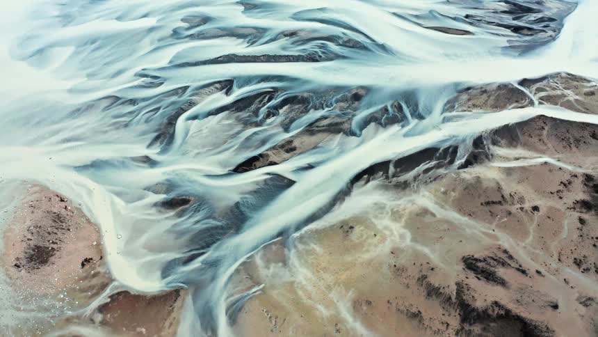 Aerial view of glacier rivers
