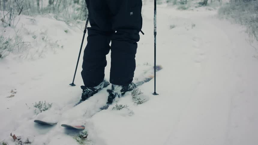 Man skiing through a snowcovered forest