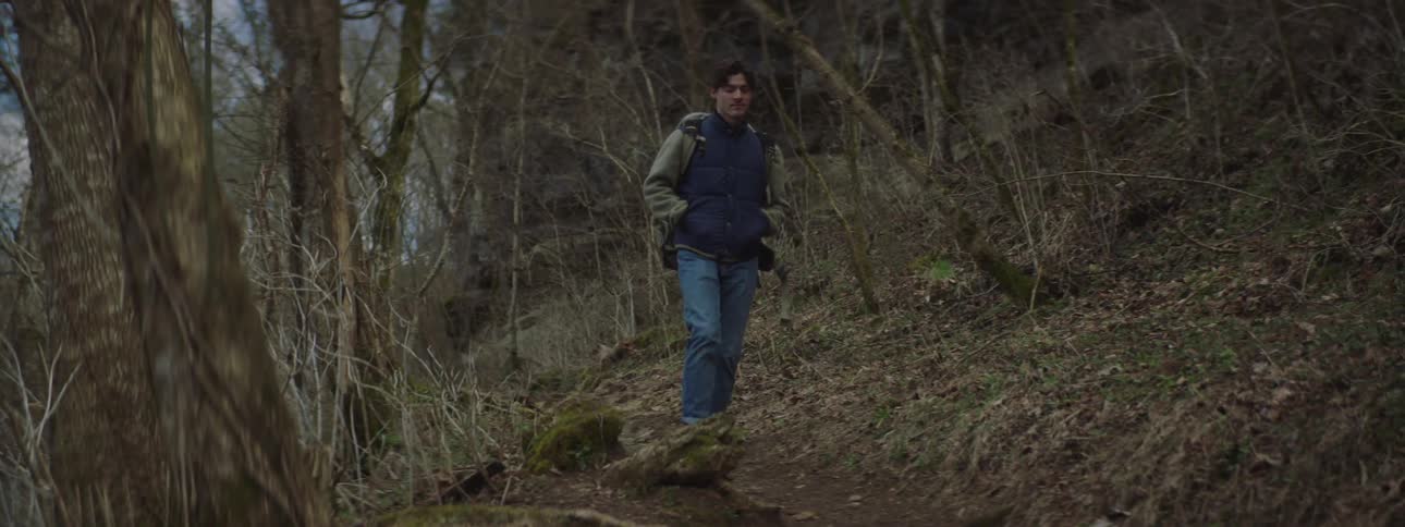 Man hiking in the middle of the forest in daylight