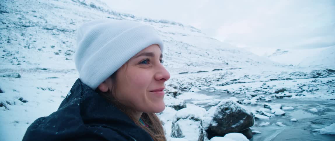 An head shot of a lady in the artic