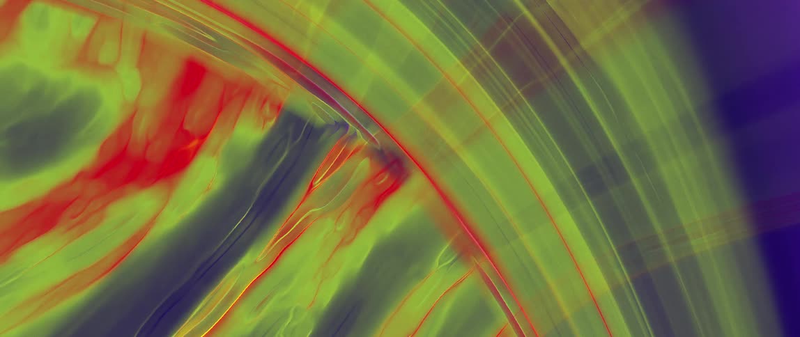 Liquid abstract spinning green purple and red spinning tubes with digital light elements