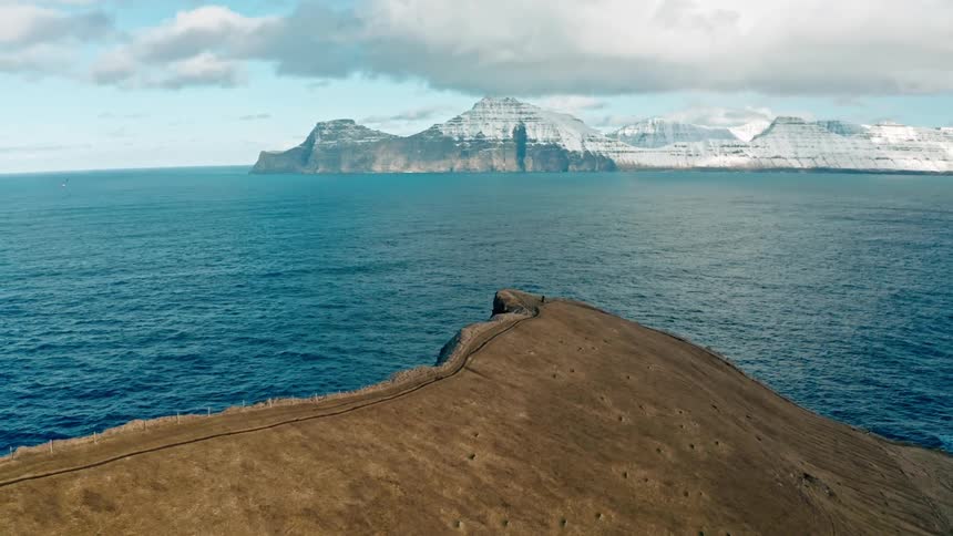 Aerial view of a cliff overlooking ocean