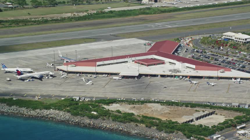 An airport is on the shore line