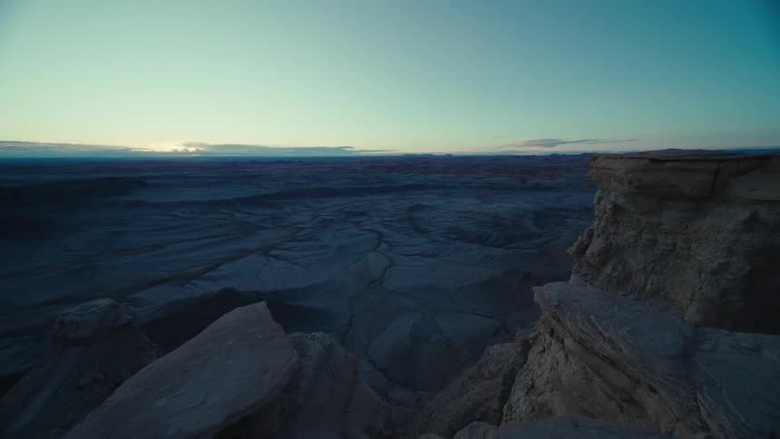 Panoramic view of a vast desert landscape at morning