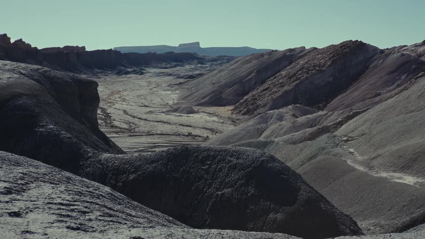 An aerial view of a canyon in the desert