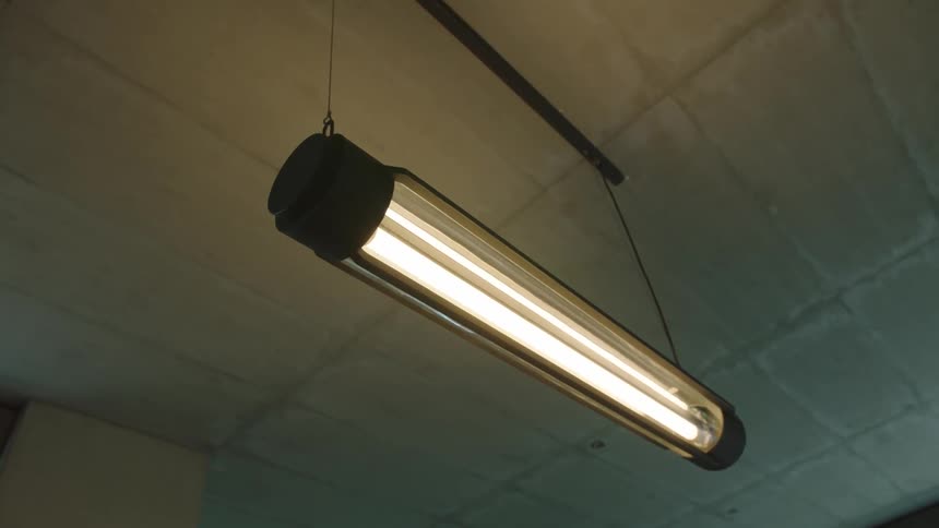 Interior architecture of a lit long lamp