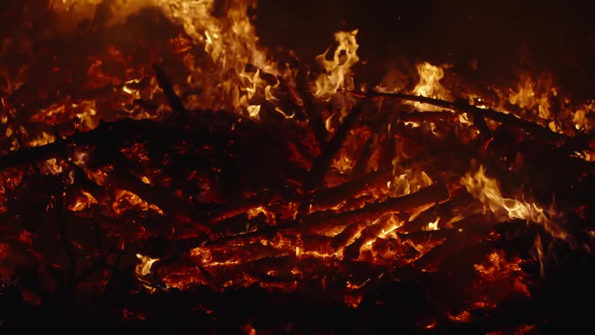 The bonfire is burning at night