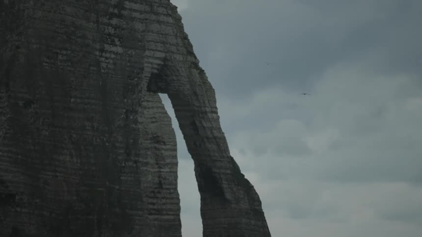 View of the sea coast on a cloudy day with birds flying