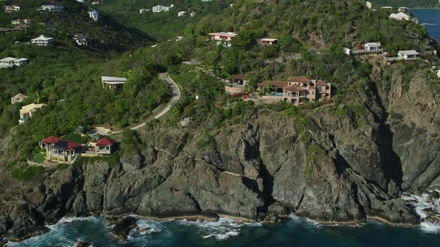 Houses dot a mountainous island