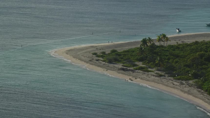 Aerial view sandy shoreline cove and ocean