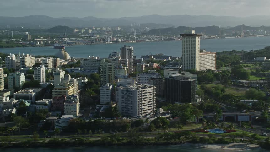 Skyline of an urban city on an island