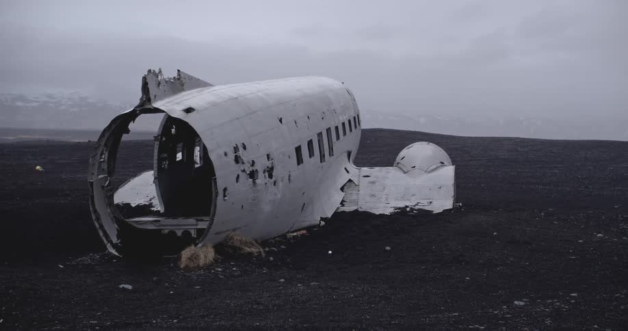 Part of an airplane left over from a crash