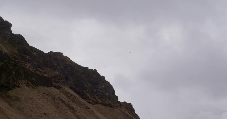 Cloudy grey sky and sandy cliffs