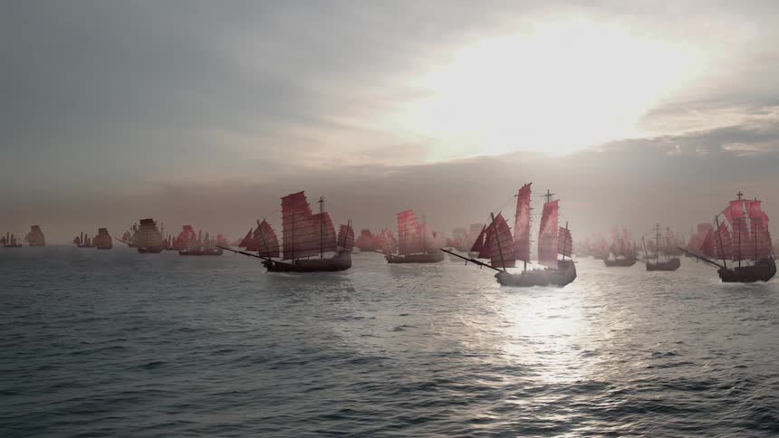 A fleet of ships on the ocean