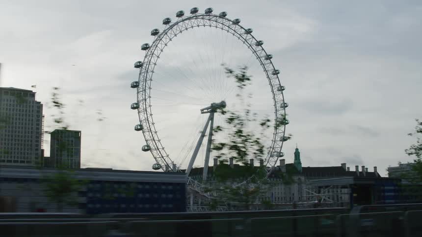 Panorama of a metropolitan city with a prominent giant ferris wheel