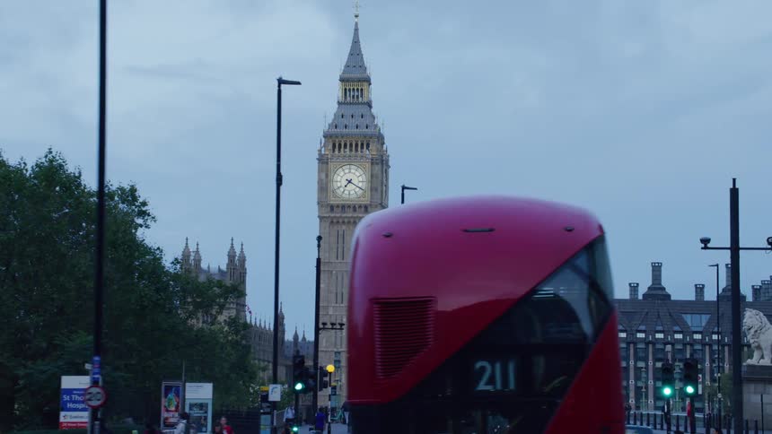 Buses drive down the city road