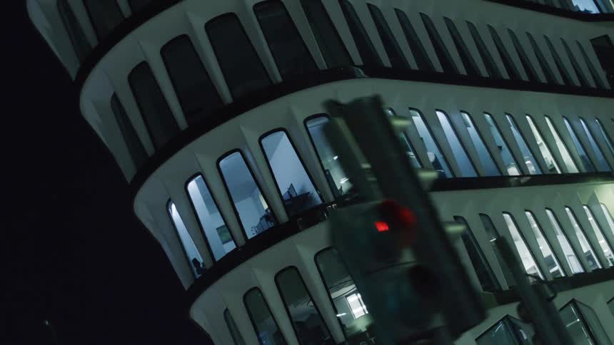 Exterior view of a commercial building at night