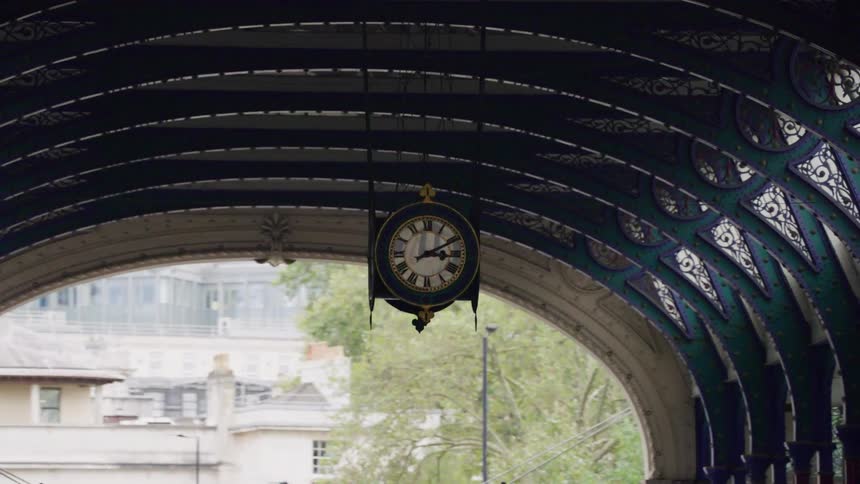 Clock on the ceiling in a train station