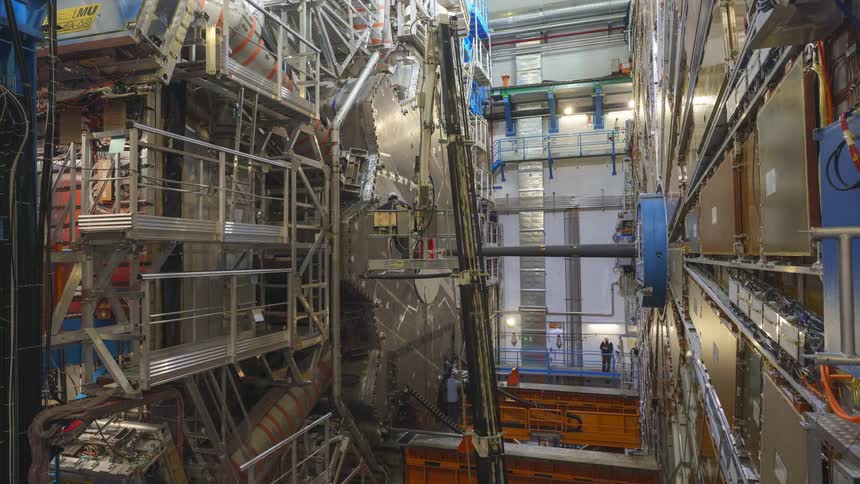 Time lapse of workers assembling the large hadron collider