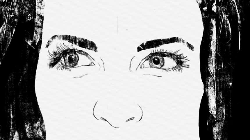 An illustrated woman with intense eyes