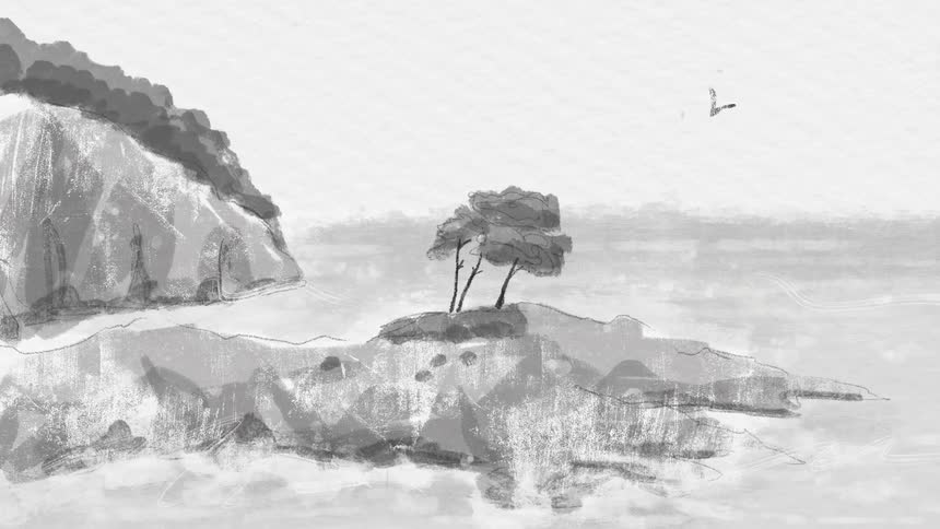 A drawing of a person paragliding