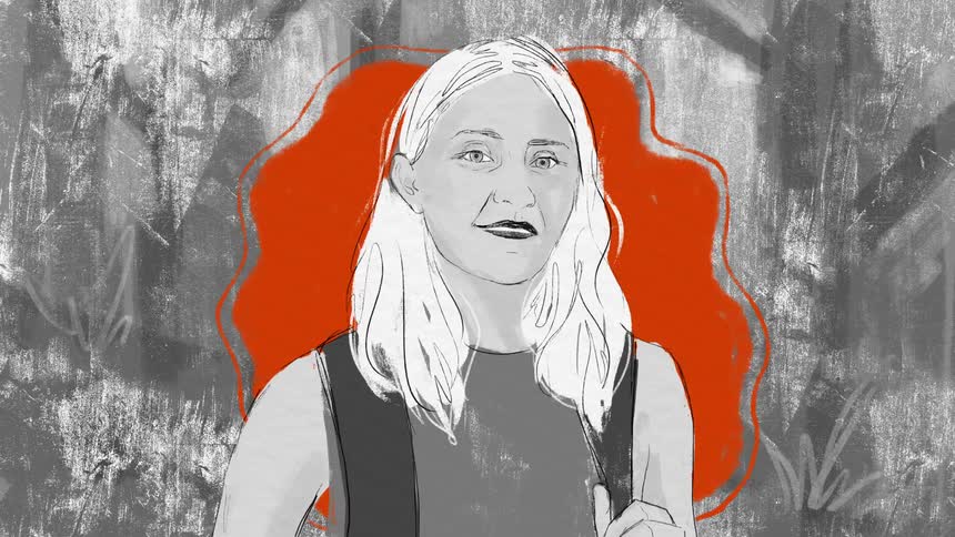An illustrated white woman smiles