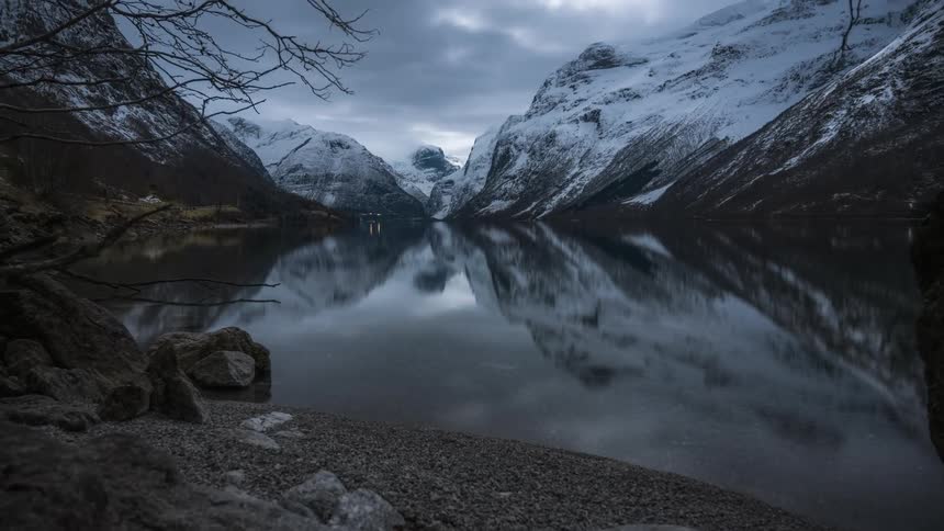 A clip of an ice mountain close to the shore