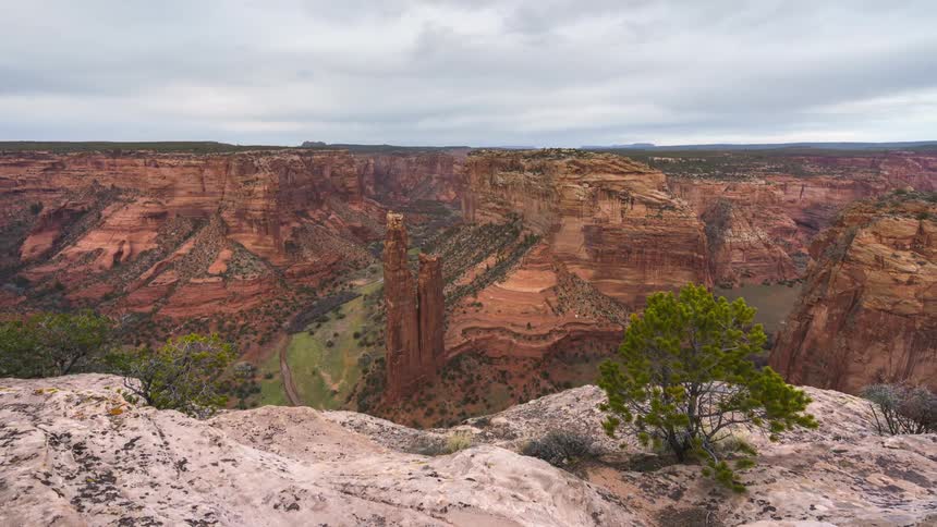 Panorama of rocky canyons on a cloudy day