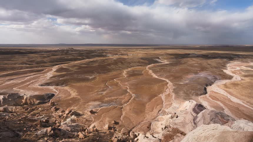 Aerial of a desert rock formation during the day