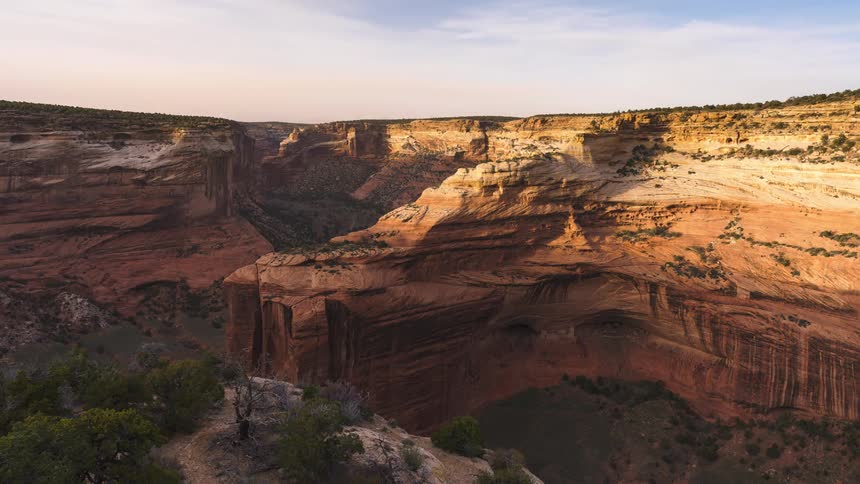 Natural panorama of a geological kenio with clouds passing by in timelapse