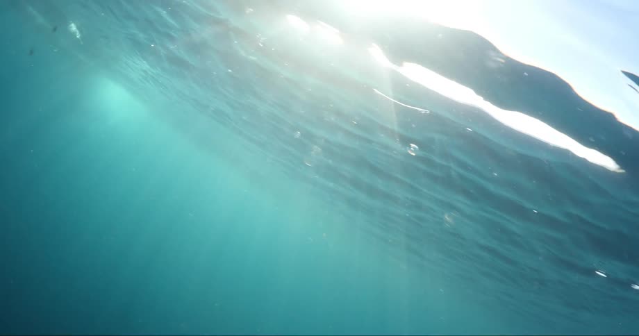 Underwater camera points toward surface brightened by sun
