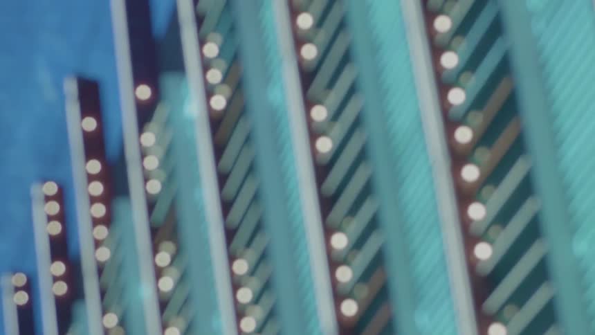 View of blinking lights on the side of a building