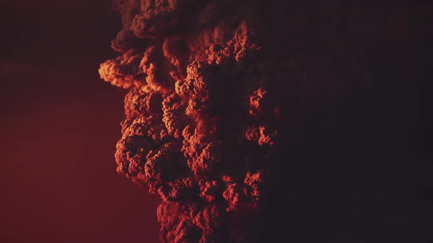 Red light shines on the smoke