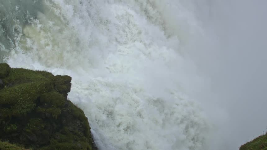 Strong water current in free fall from a waterfall