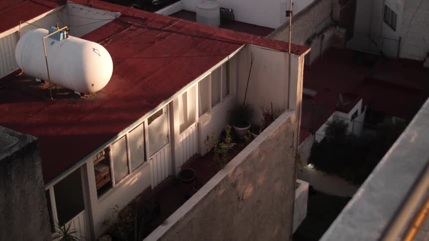 The terrace of an older poorly kept building