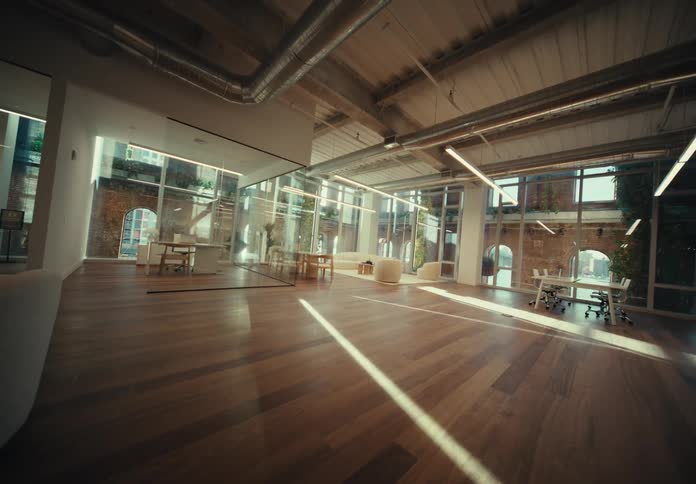 Sunshine lights up a building lobby