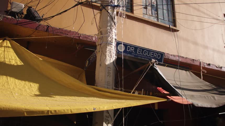 Exterior view of stores with sunshades