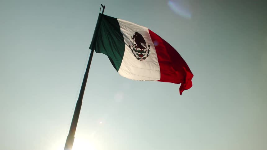 The mexican flag waving in the wind