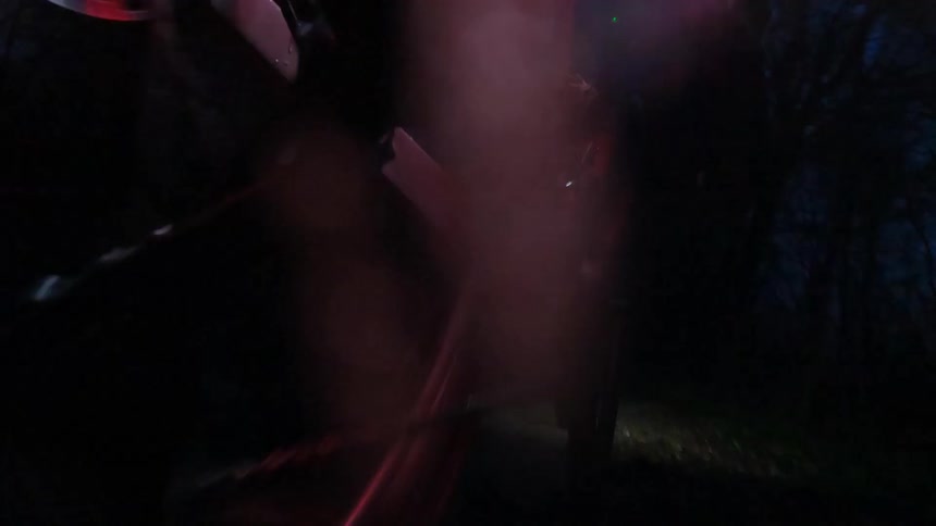 A person is riding his bike through the woods