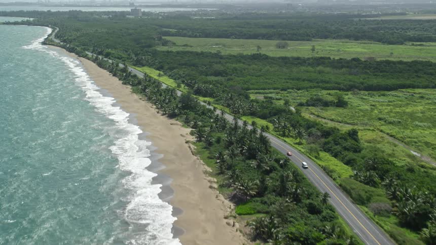 Aerial panorama of a beach with a potted vegetation territory