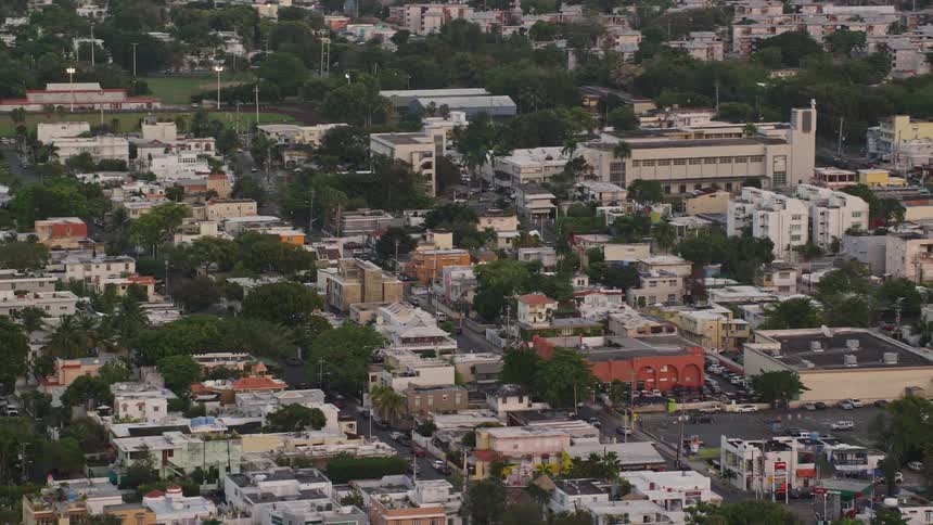 Traffic moves through a small city