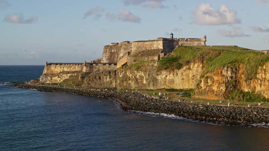 A fortress is on the cliff on the island