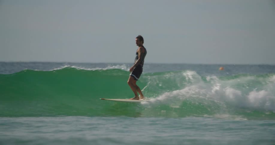 Men are surfing in the water
